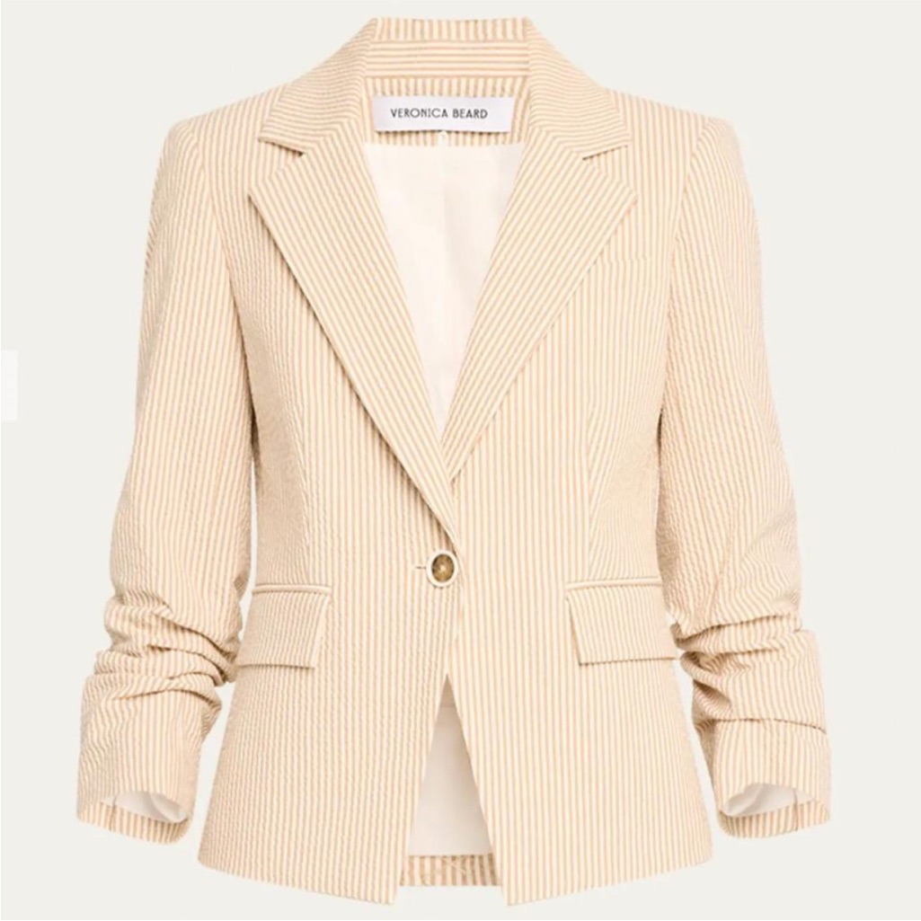 Nwot $697 Veronica Beard Aaliyah Dickey Jacket In Khaki/White Sz 0